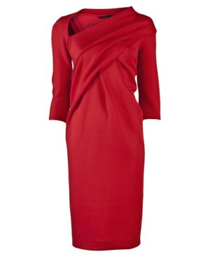 Asymmetrical Neck Dress in Crimson